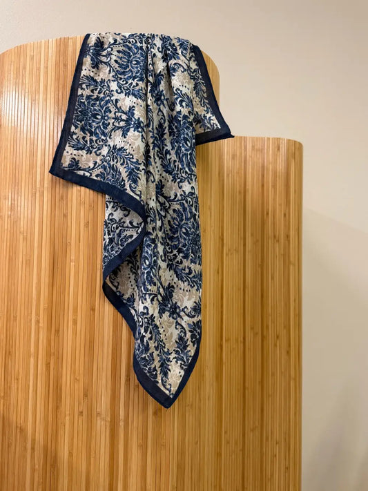 Damask Print Cotton Scarf Navy
