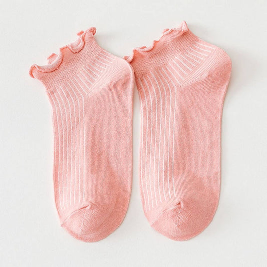Low Cut Ruffle Ankle Socks Pink