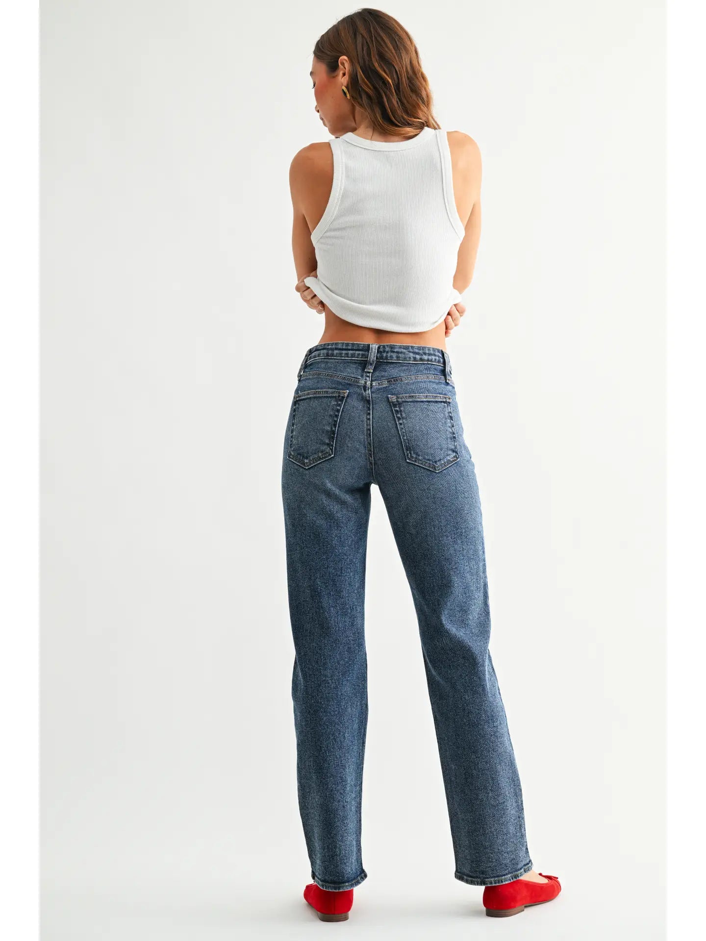 Mid Rise Slim Straight Leg