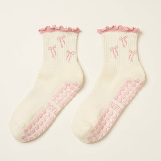 Bow Ruffle Pilates Socks Pink