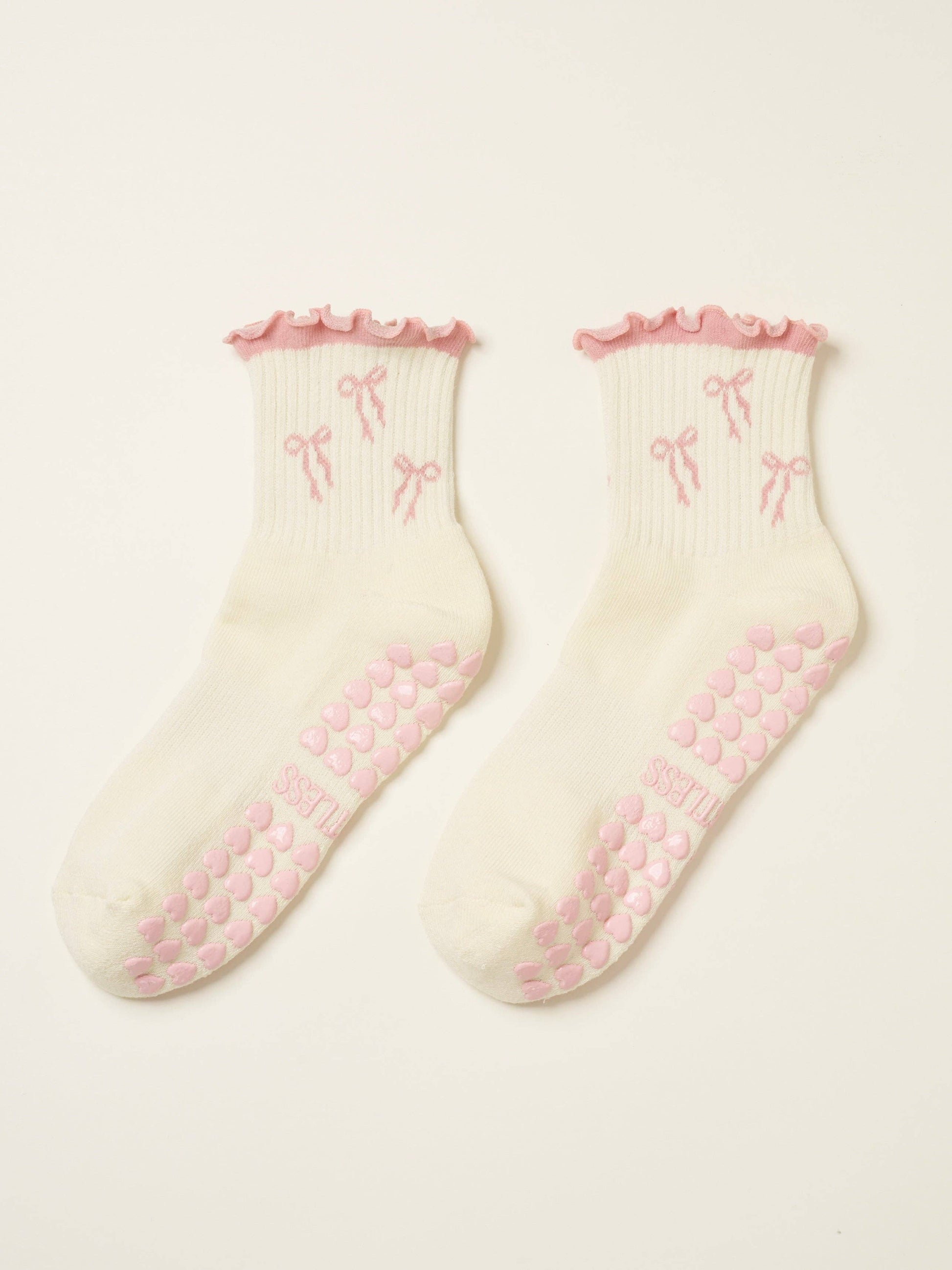 Bow Ruffle Pilates Socks Pink