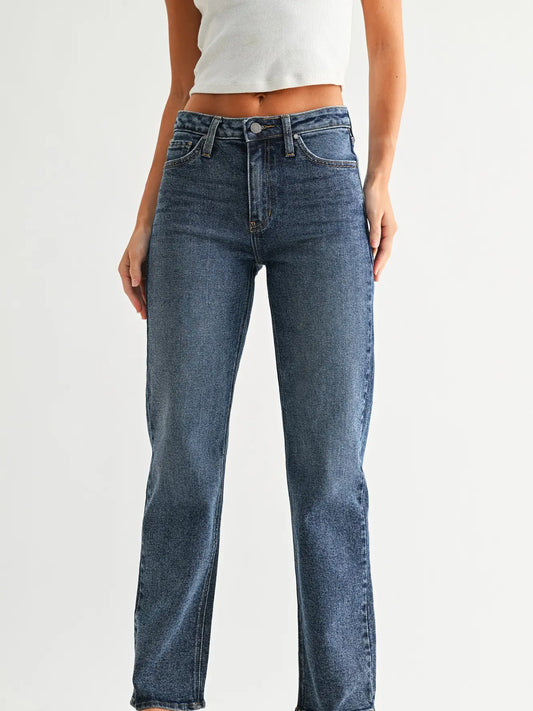 Mid Rise Slim Straight Leg