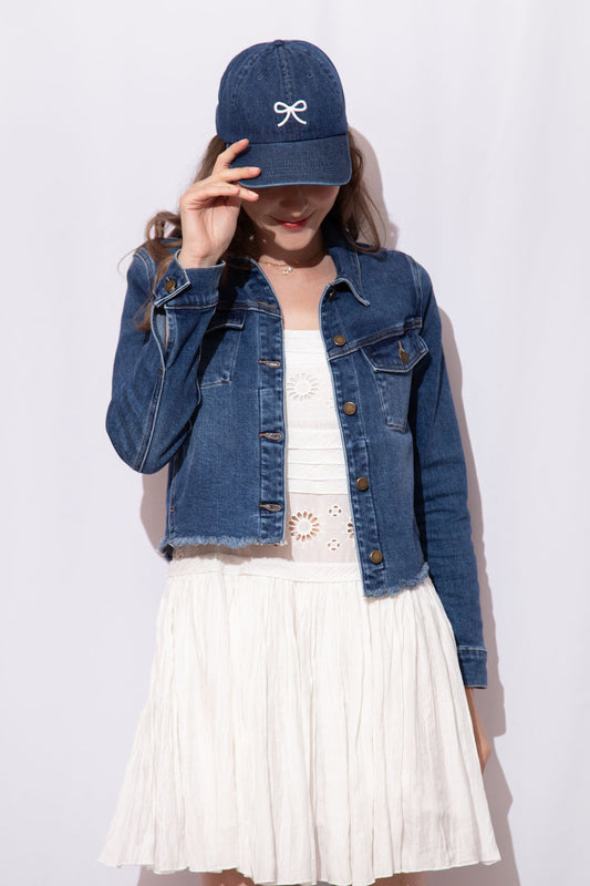 Bow Embroidered Denim Baseball Cap