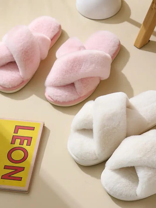 Criss Cross Fluffy Slippers