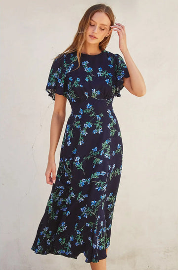 Midnight Blooms Midi Dress