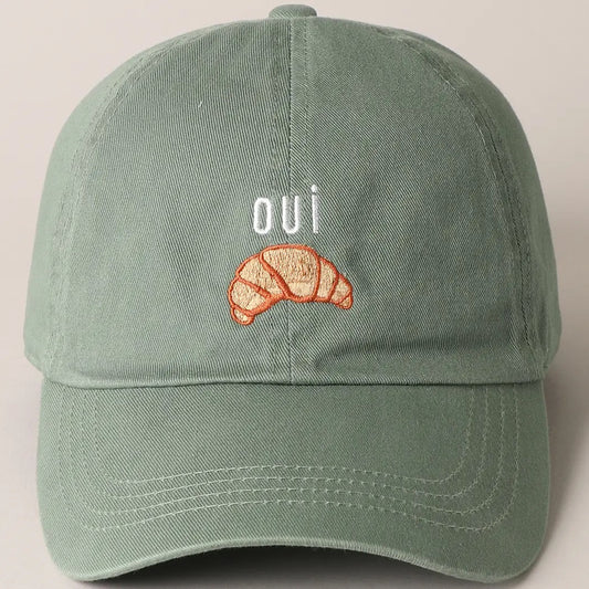 Oui Croissant Embroidered Baseball Cap