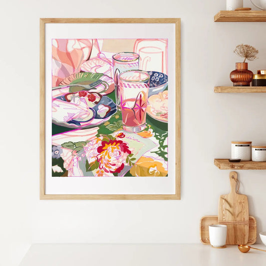 "Brunch Party" Pink Retro Still Life Signed Giclee Print