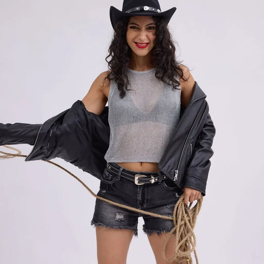 Western Stud-Lined Diamond & Circle Belt