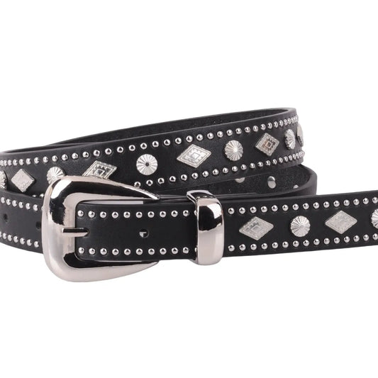Western Stud-Lined Diamond & Circle Belt