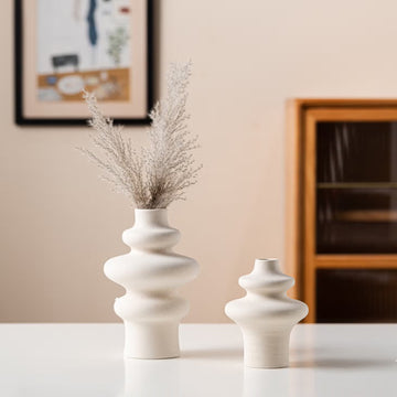 Set 2 Ceramic Off White Vases, Pampas Vases Nordic Decor