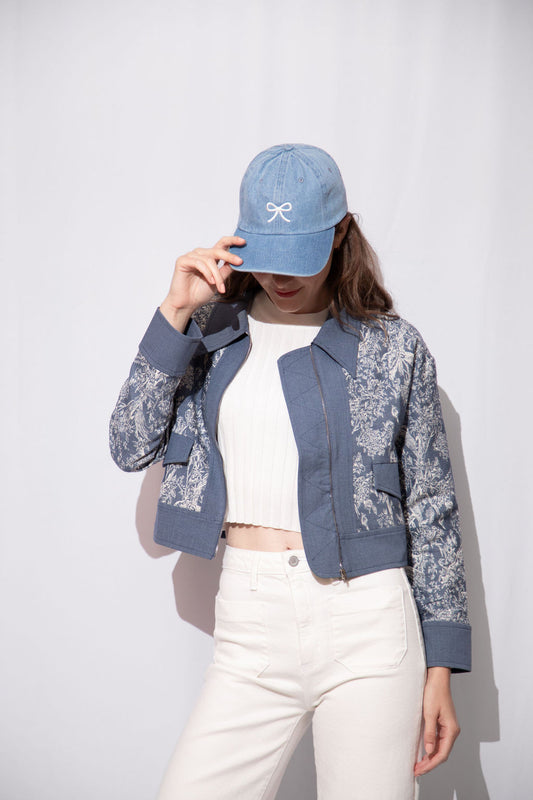 Bow Embroidered Denim Baseball Cap