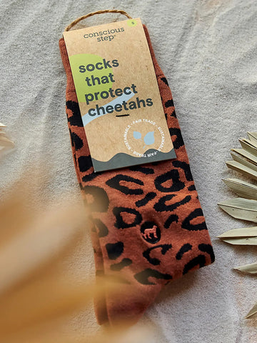 Socks That Protect Cheetahs- Rust Leopard Print
