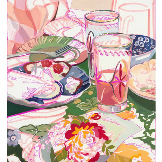 "Brunch Party" Pink Retro Still Life Signed Giclee Print