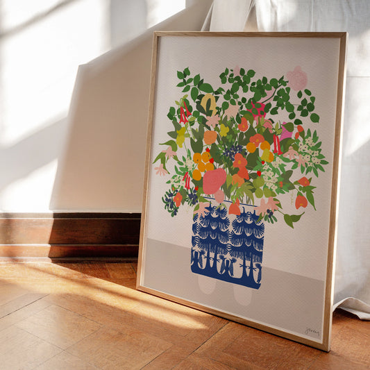 Still Life Delft Blue Vase, Signed Art Print