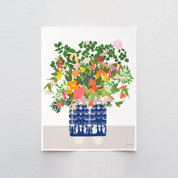 Still Life Delft Blue Vase, Signed Art Print