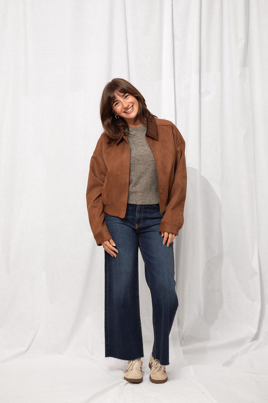 Greer Faux Suede Bomber Jacket