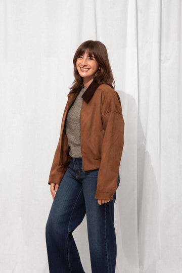 Greer Faux Suede Bomber Jacket