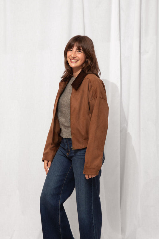 Greer Faux Suede Bomber Jacket