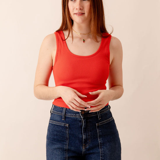 Macy Ribbed Tank Red