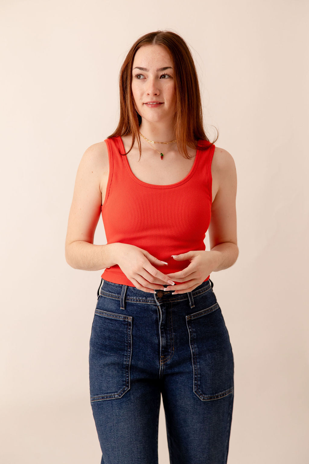 Macy Ribbed Tank Red