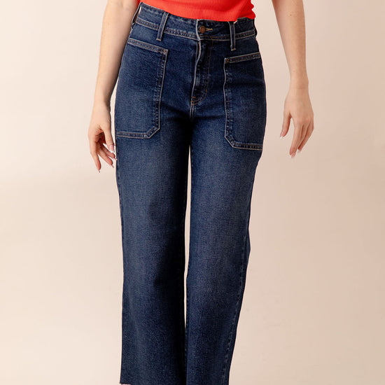 High Rise Utility Wide Leg Dark Denim