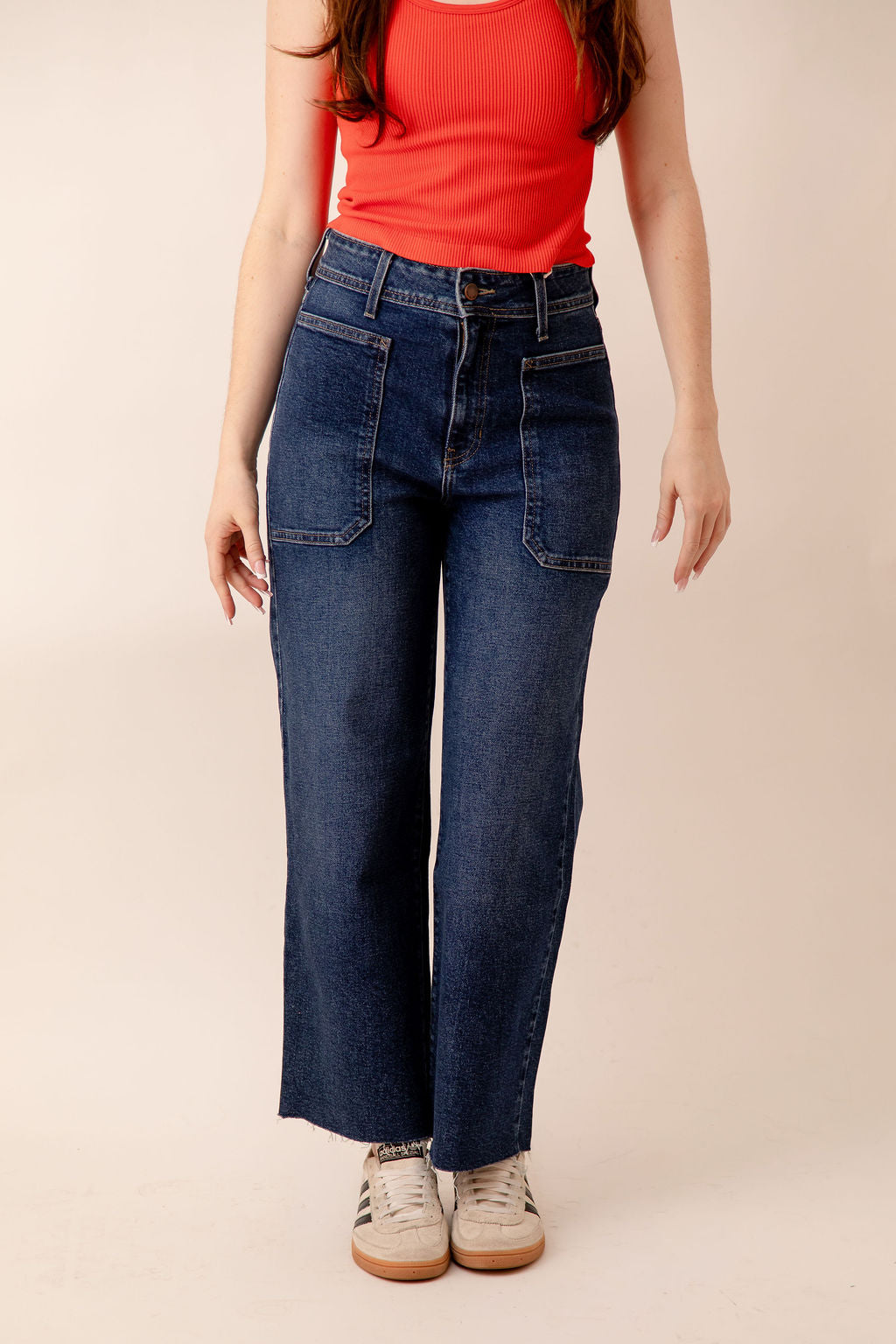 High Rise Utility Wide Leg Dark Denim
