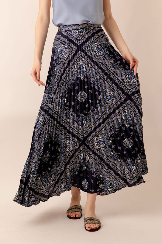 Bandana Pleated Midi Skirt