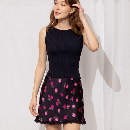 Lily Ribbed Top Navy Blue