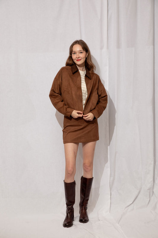 Greer Faux Suede Bomber Jacket