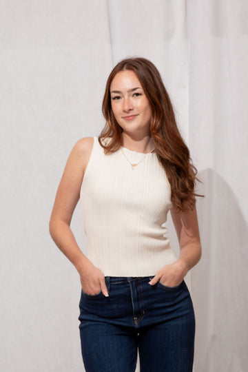 Lily Ribbed Top Off White